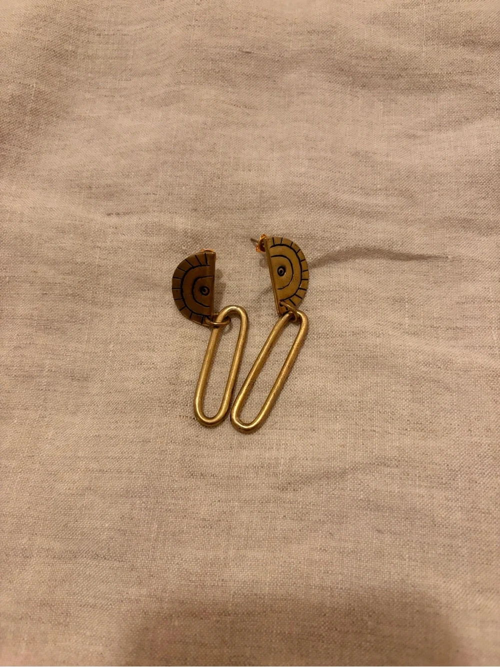 Gold Semi-Circle & Oval Link Drop Earrings